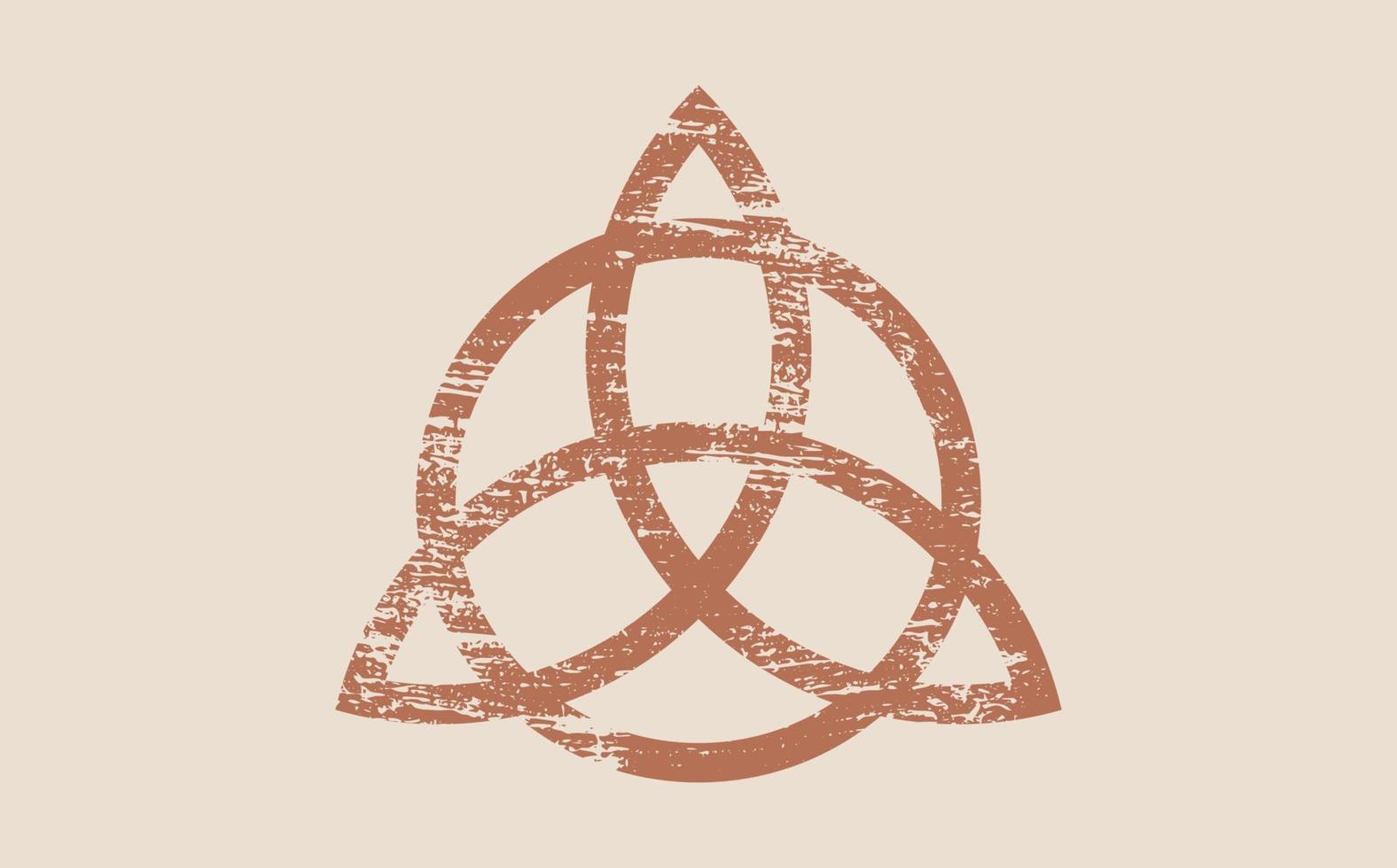 triquetra antigua, nudo trinitario, símbolo wiccano de protección. viejo cartel grunge celta. símbolo de adivinación wiccan, símbolos ocultos, vector de geometría sagrada aislado en el fondo vintage