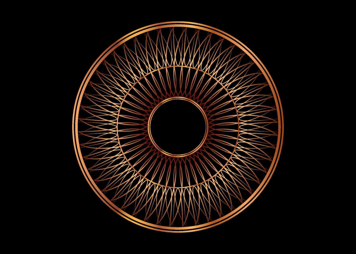 Decorative round gold frame, Mandala for design with floral ornament. Circle border template for printing postcards, invitations, books, for textiles, engraving, wooden furniture, forging. Vector