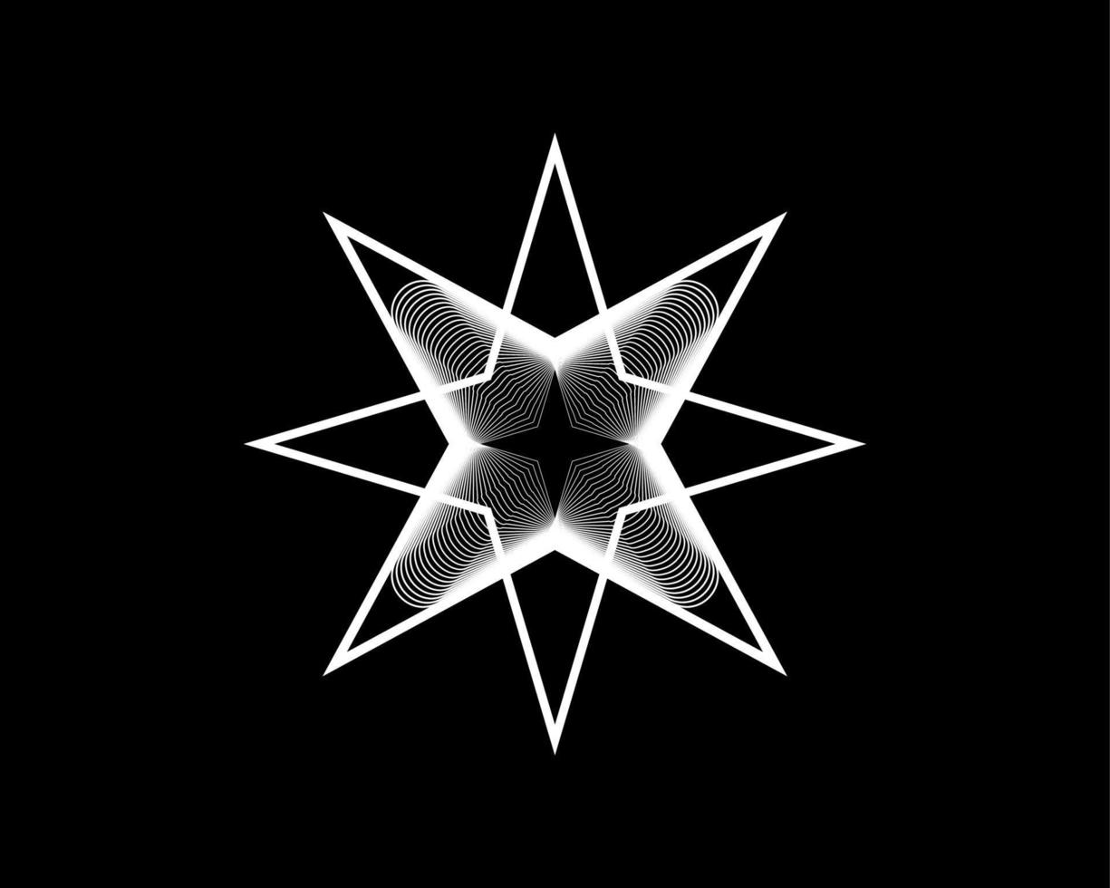 estrella de ocho puntas, elegante diseño de logotipo vectorial, plantilla de logotipo decorativo de belleza, geometría sagrada en color blanco, patrón geométrico aislado en fondo negro vector