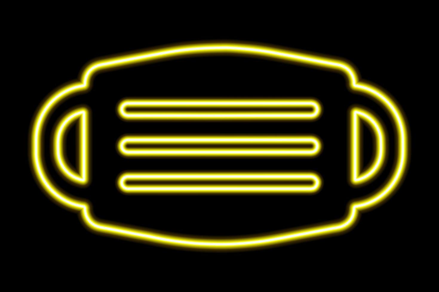 The silhouette of a medical mask on a black background. Yellow line in neon style vector