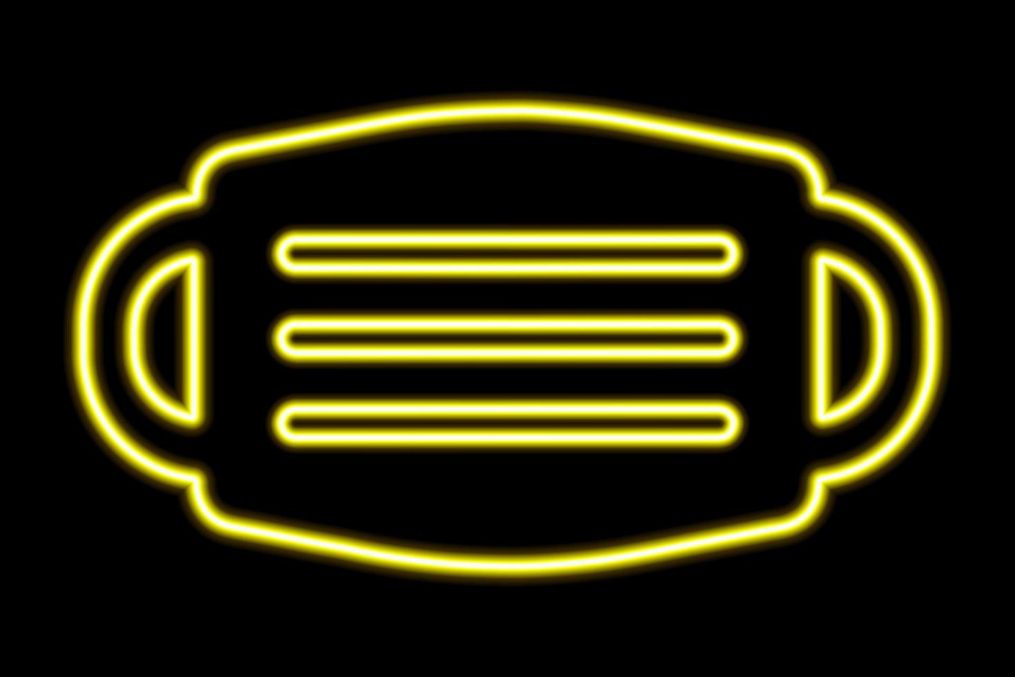 The silhouette of a medical mask on a black background. Yellow line in neon style vector