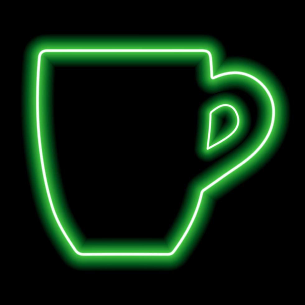 The shape of the mug, the neon green contour on a black background vector