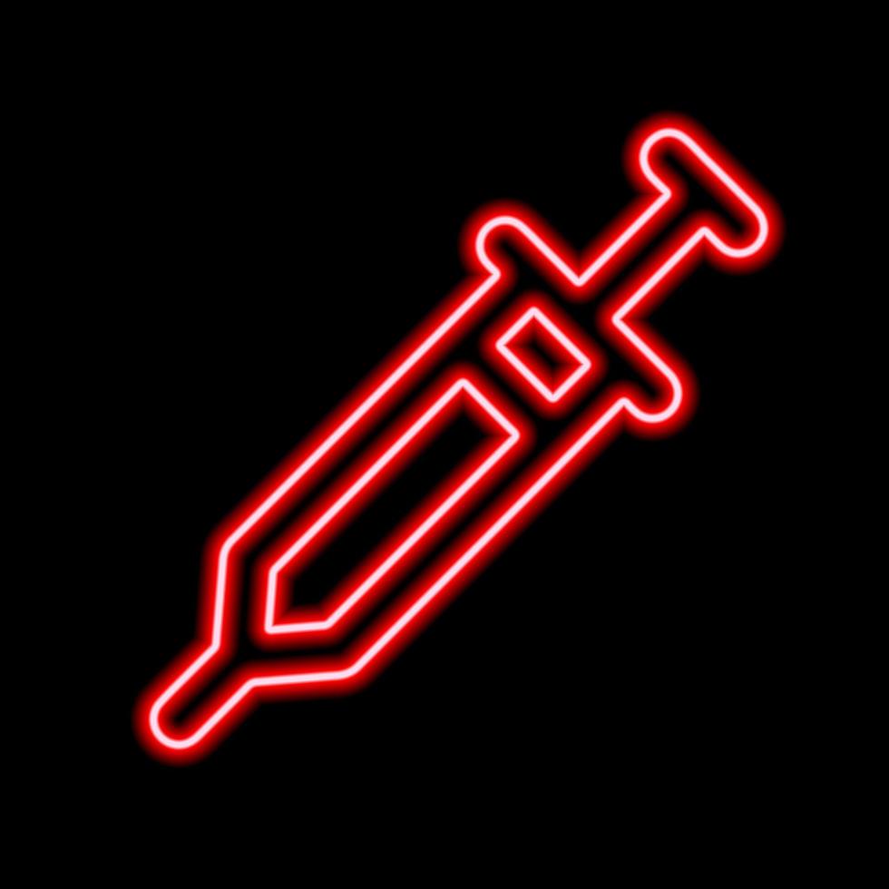 Red neon stylized syringe contour on a black background vector