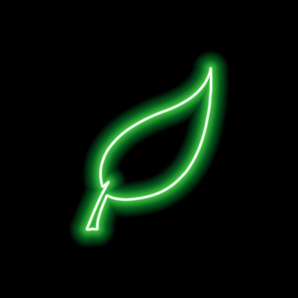 Green neon leaf outline from a tree on a black background vector