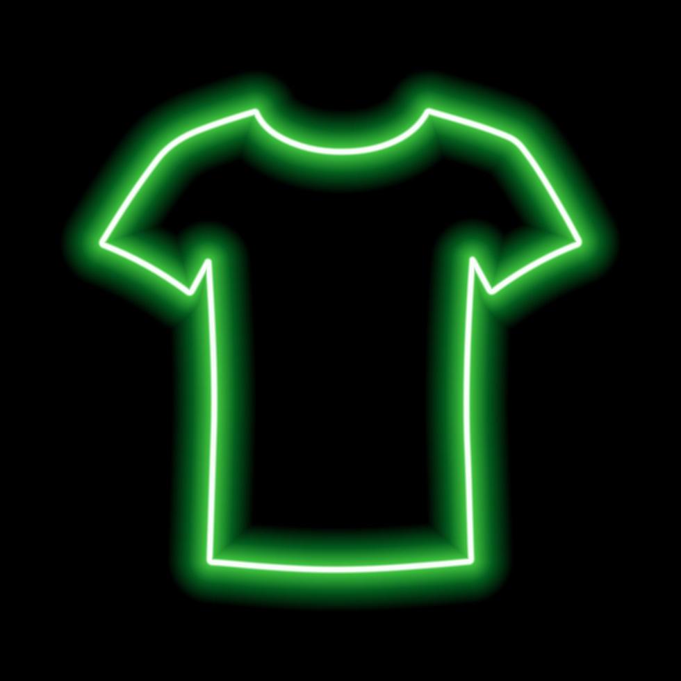 contorno de neón verde de una camiseta en blanco sobre un fondo negro vector