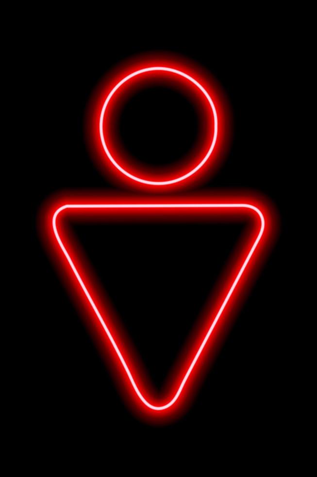 A simple stylized symbol of a man. Male sign. Red neon outline on a black background. Sign men's toilet. vector