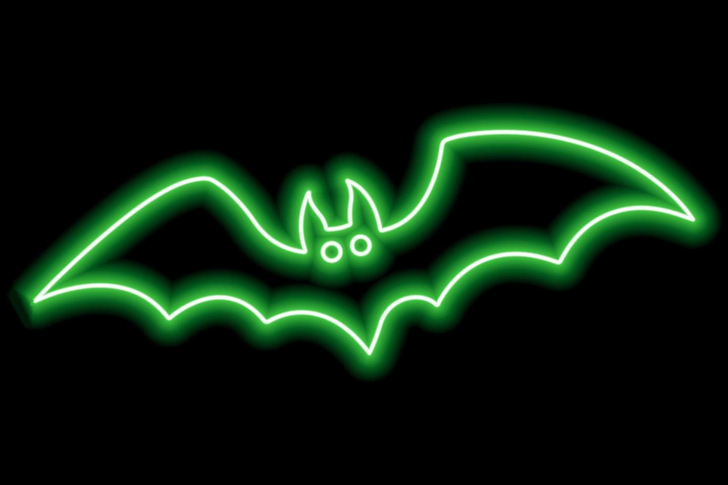 Neon green outline of a bat on a black background. Halloween concept. vector