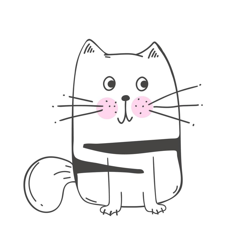 Vector illustration character design outline of cat Draw doodle style. isolated on white. Vector illustration