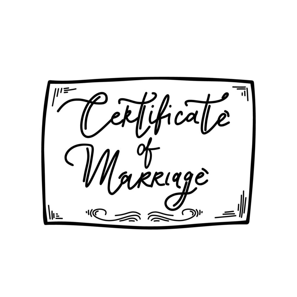 icono de línea de documento. certificado de matrimonio. documento notarial sobre el matrimonio civil. concepto de boda. ilustración vectorial aislada. garabatear vector