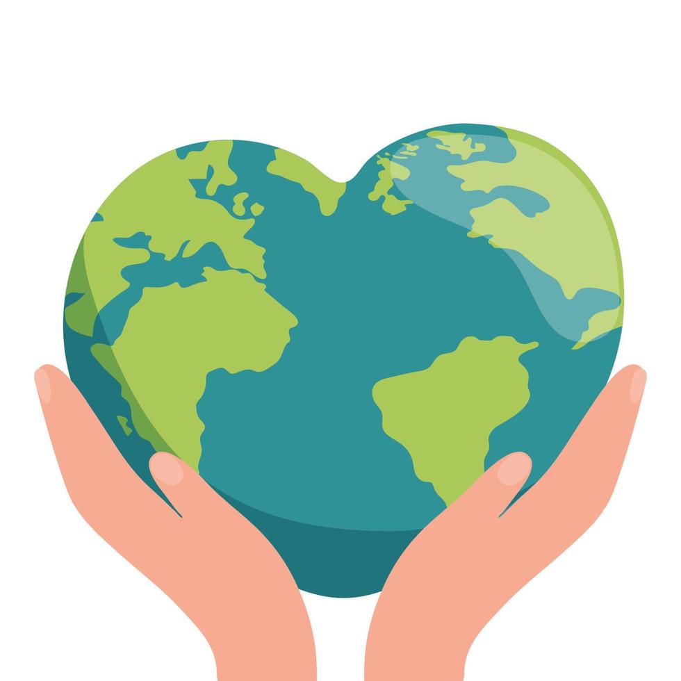 Earth Day illustration with Planet In the Heart. World map background on april 22 environment concept. Vector design for banner, poster or greeting card