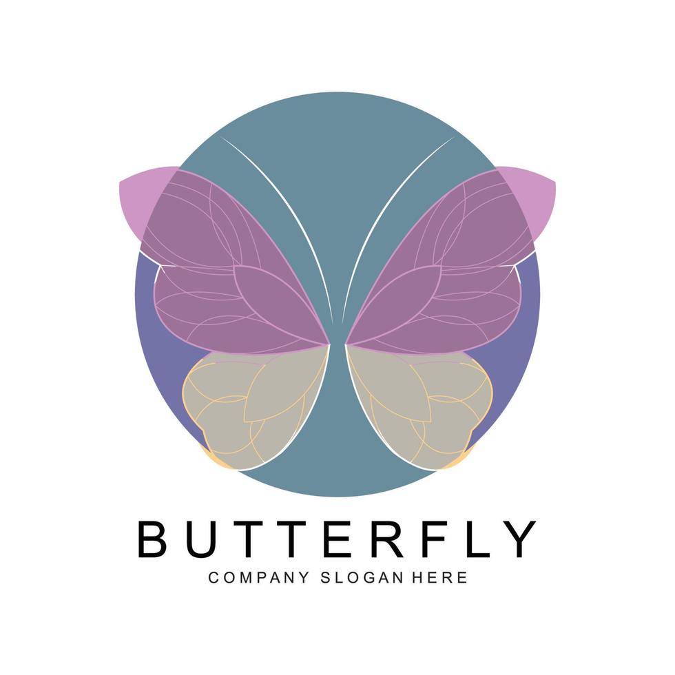 diseño de logotipo de mariposa, hermoso animal volador, ilustración de icono de marca de empresa, serigrafía, salón vector