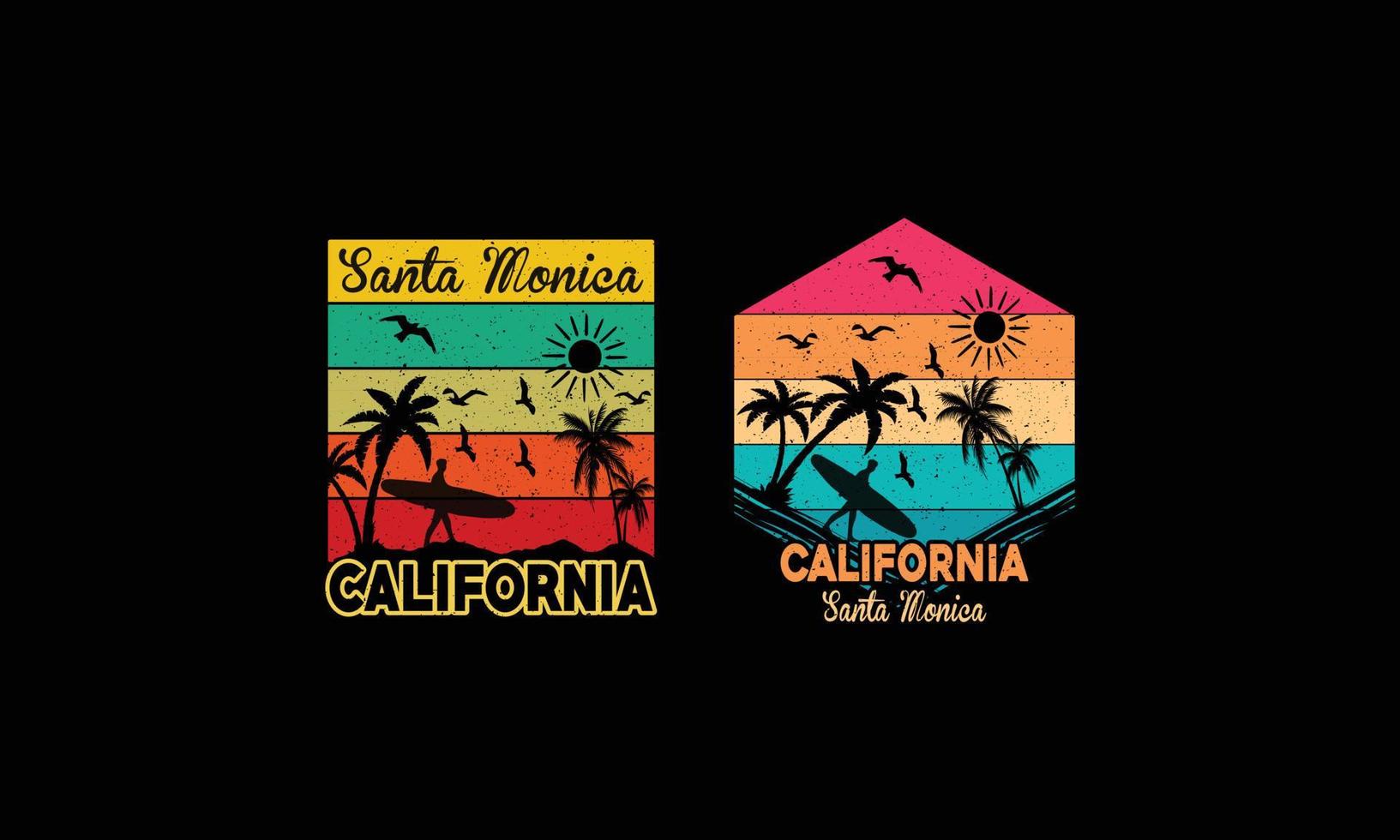 diseño de camiseta de la playa de california santa mónica. vector