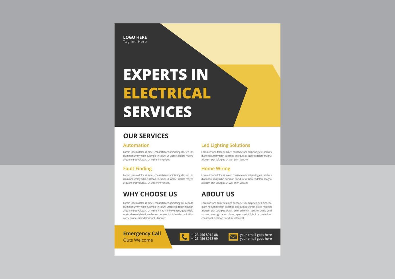 Professional electrical service poster and flyer. Electrician and Electrical Company Flyer, Home Appliance Repair Service Flyer. vector