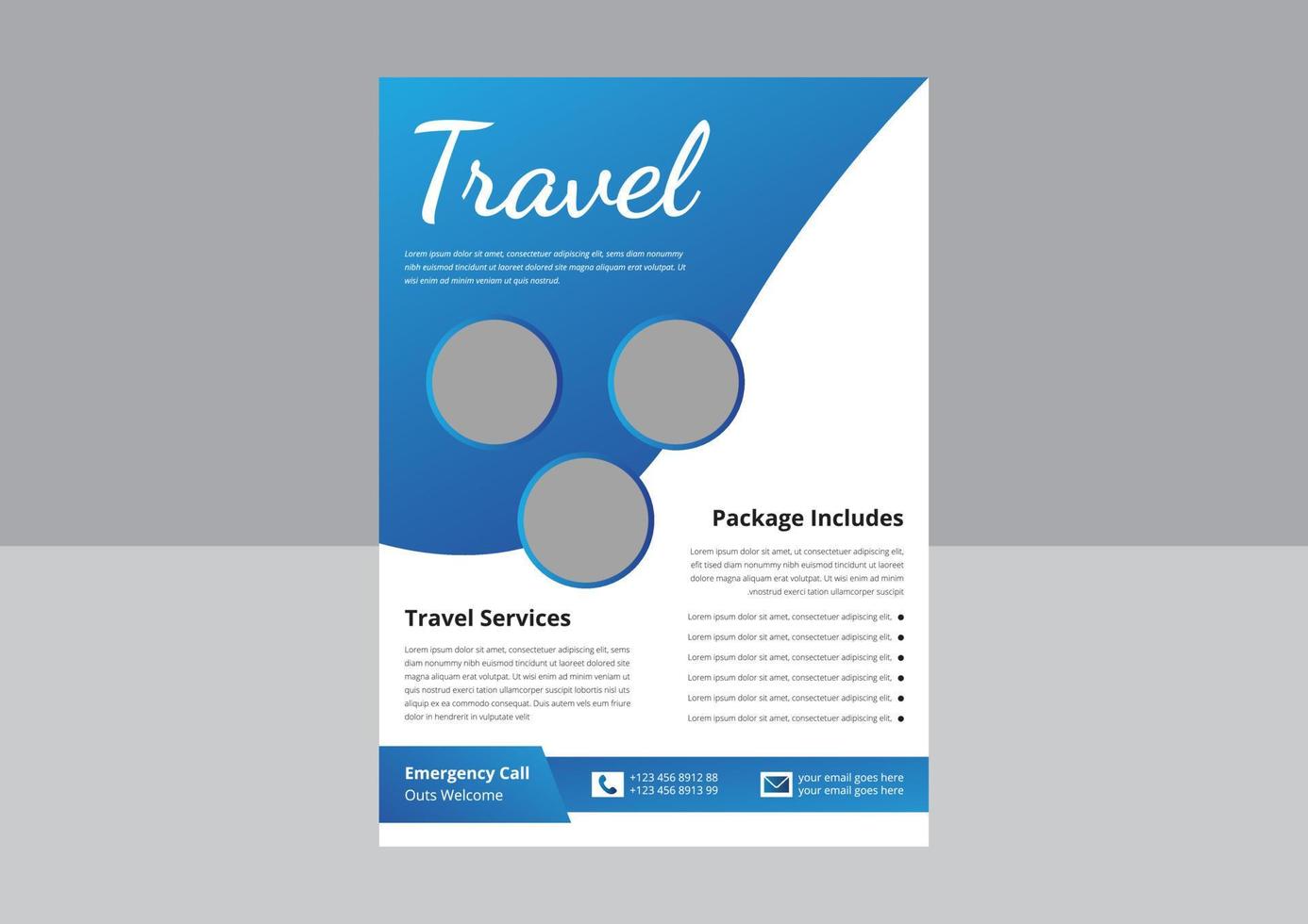 diseño de plantilla de volante de viaje. folleto de viajes y turismo de vacaciones de verano. plantilla de volante de gira. portada, afiche, diseño de volante. vector