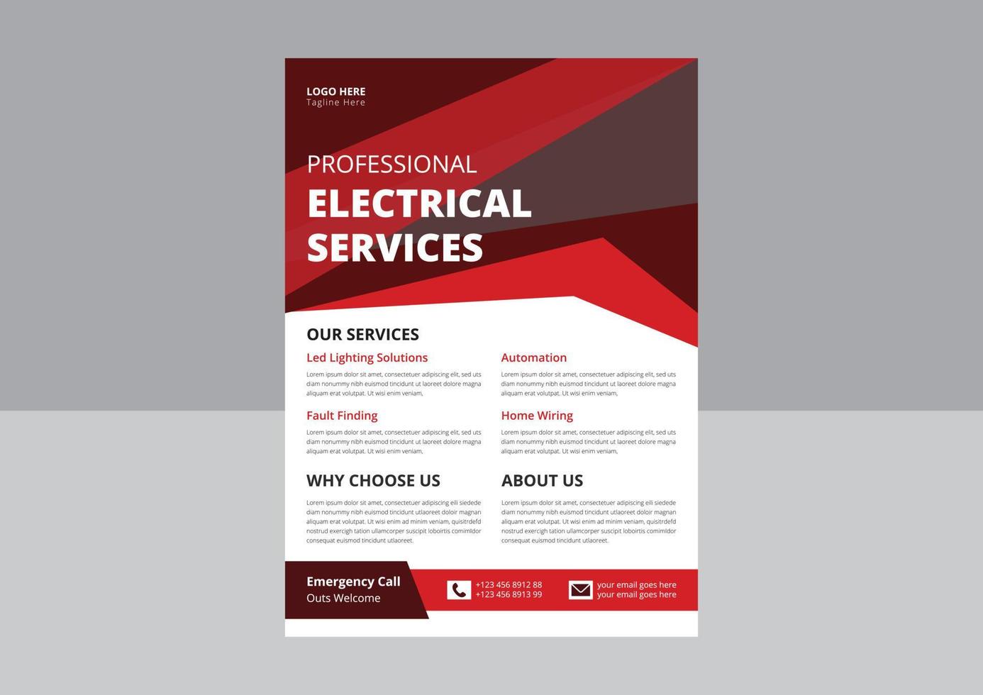 Professional electrical service poster and flyer. Electrician and Electrical Company Flyer, Home Appliance Repair Service Flyer. vector