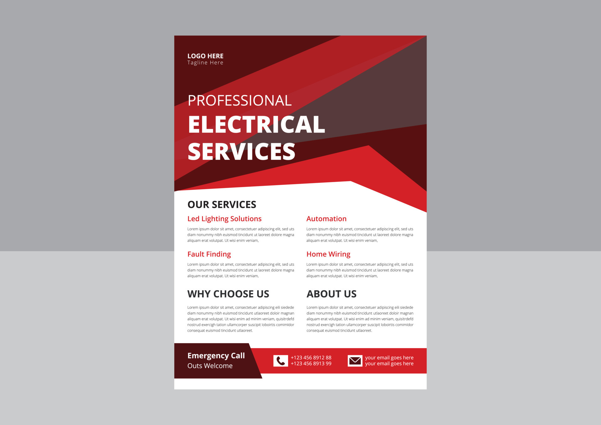 Professional electrical service poster and flyer. Electrician and