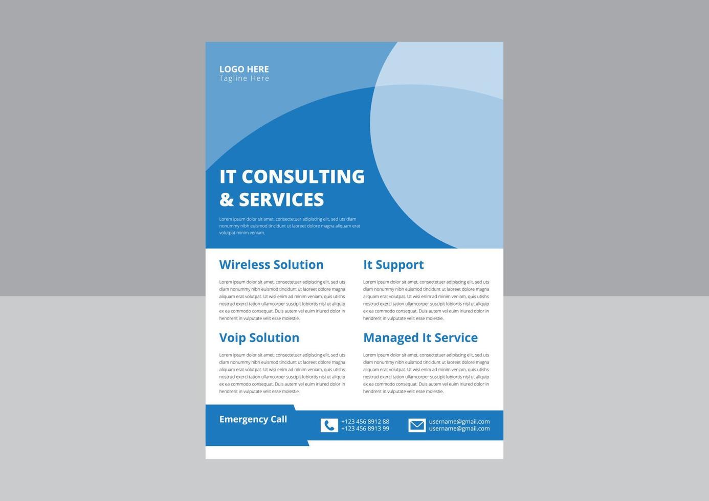 IT service and management flyer template idea sample. Business abstract vector template. Annual Report, Cover, Poster, Flyer, Simple Business flyer layout template.
