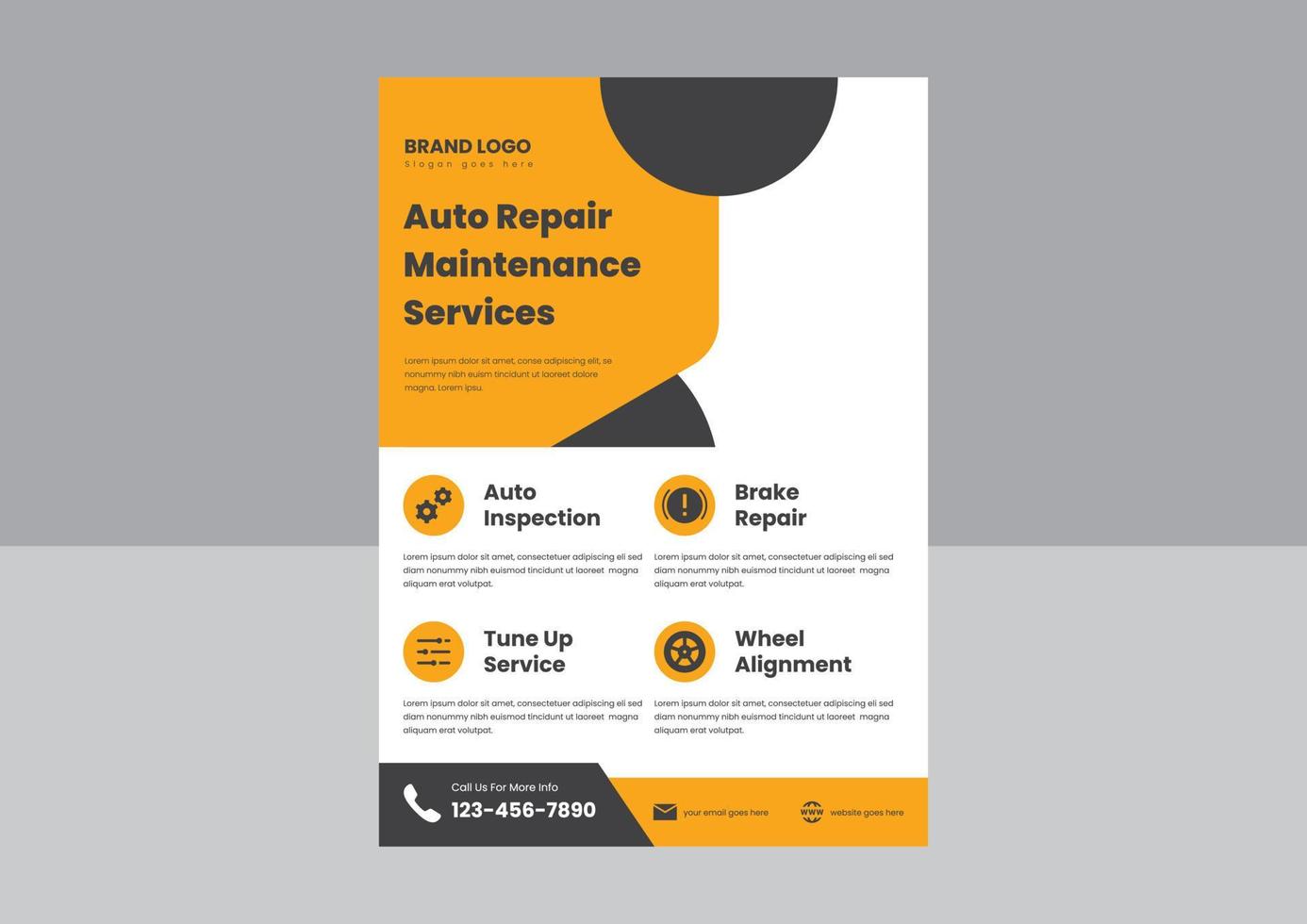 plantilla de póster de volante de detalles de automóviles de servicios de reparación de automóviles automotrices. Reparación de automóviles y servicios automotrices diseño de folletos de afiches. vector