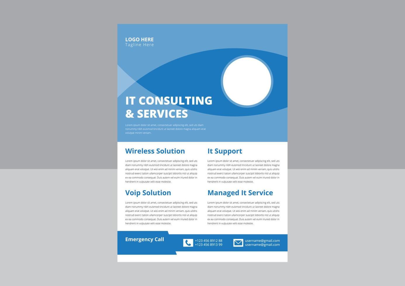 IT service and management flyer template idea sample. Business abstract vector template. Annual Report, Cover, Poster, Flyer, Simple Business flyer layout template.