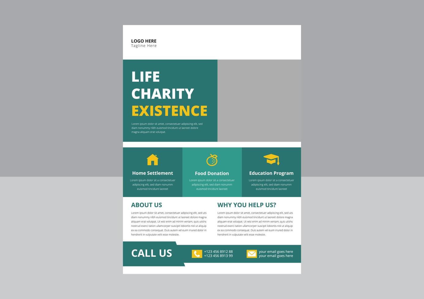 Charity flyer template. Life Charity Existence and donation poster flyer design templates. Charity flyers for fundraisers. Helping Your Charity flyer. vector
