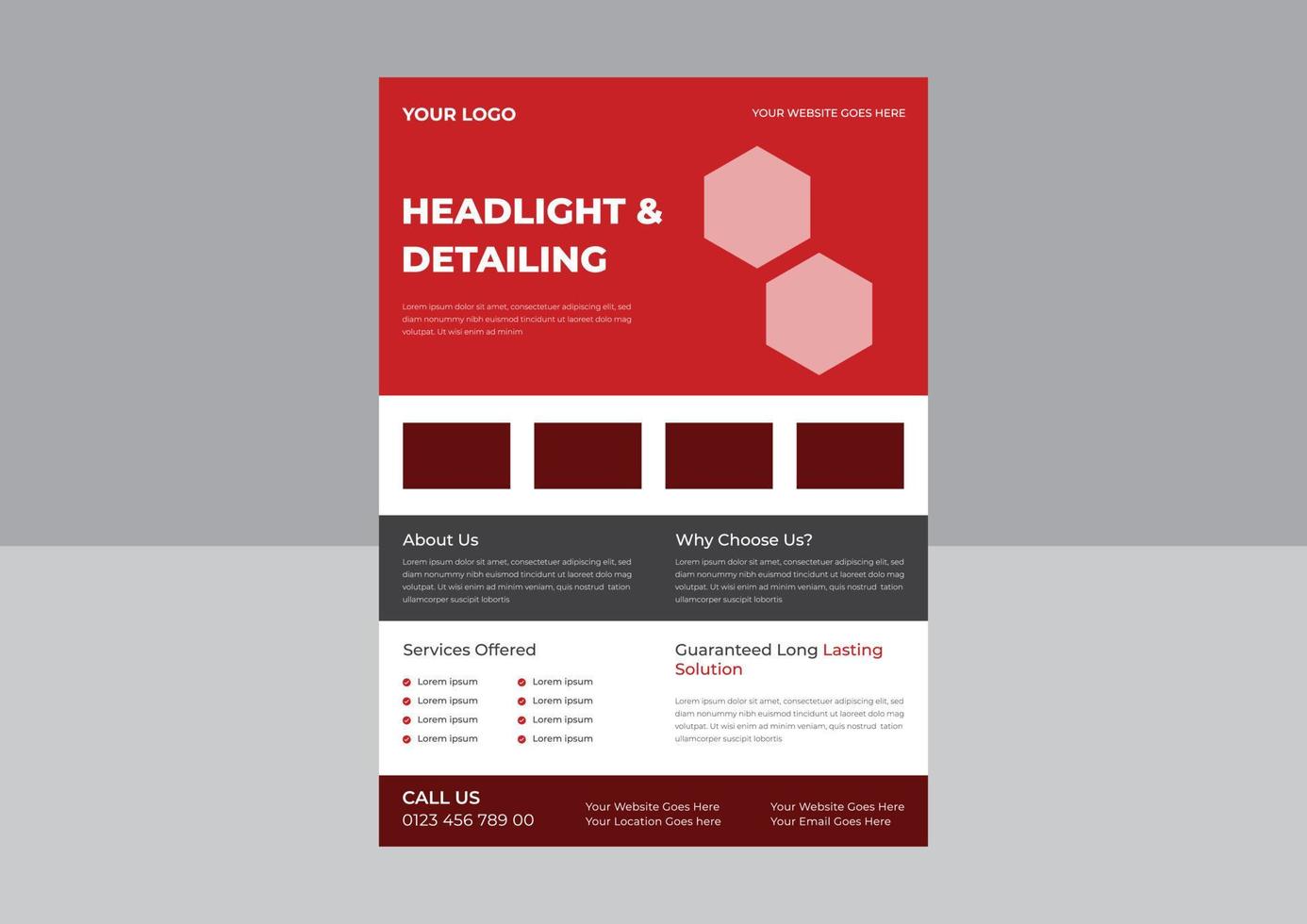 Headlight flyer template design template, Headlight repair services flyer design, Headlight repair service poster leaflet design. cover, a4 size, flyer, print ready vector