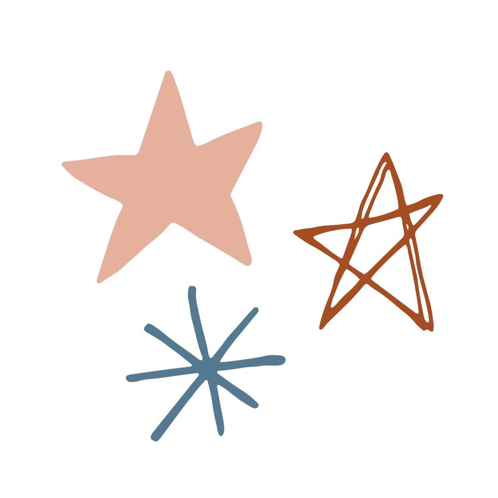 mini conjunto de estrellas abstractas dibujadas a mano en estilo doodle. lindos elementos celestiales para la decoración y el diseño vector