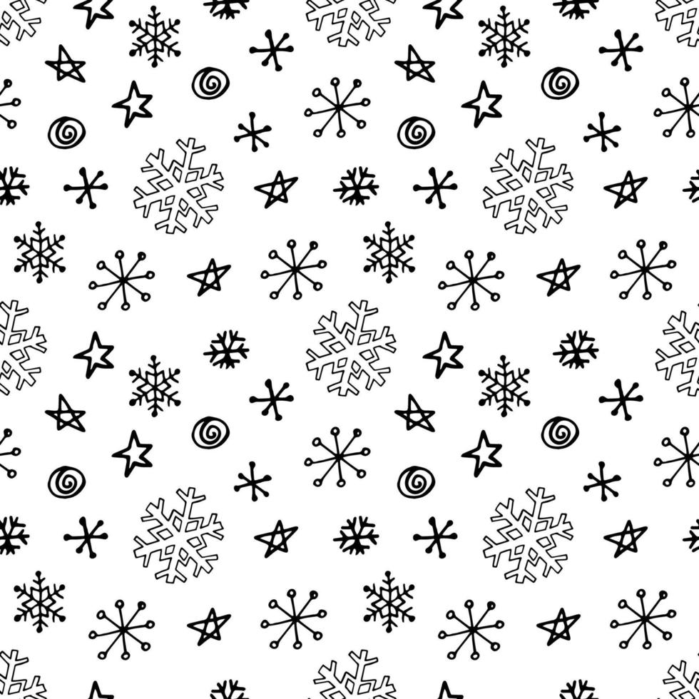 Seamless pattern from snowflakes. Hand-drawn illustrations in line art and doodle style. Creation of design for New Year, winter, Christmas vector