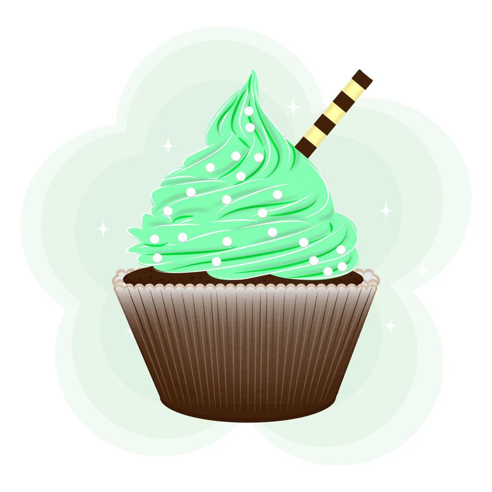 lindo cupcake aislado sobre fondo blanco, delicioso postre decorado con galletas, ilustración vectorial. vector