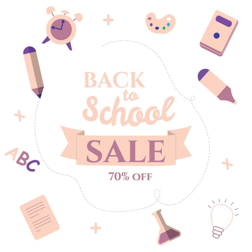Welcome back to school sale background with school tools. vector