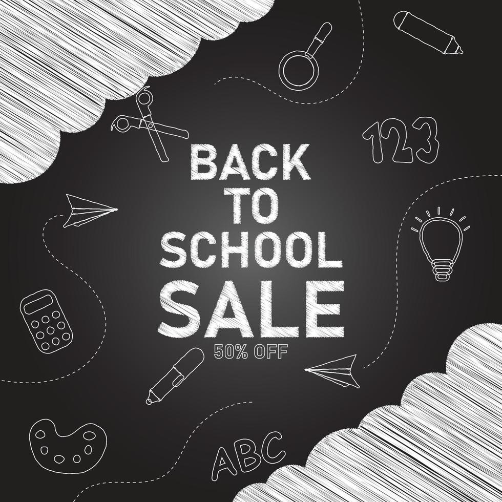 hand drawn Welcome back to school sale background with school tools. vector