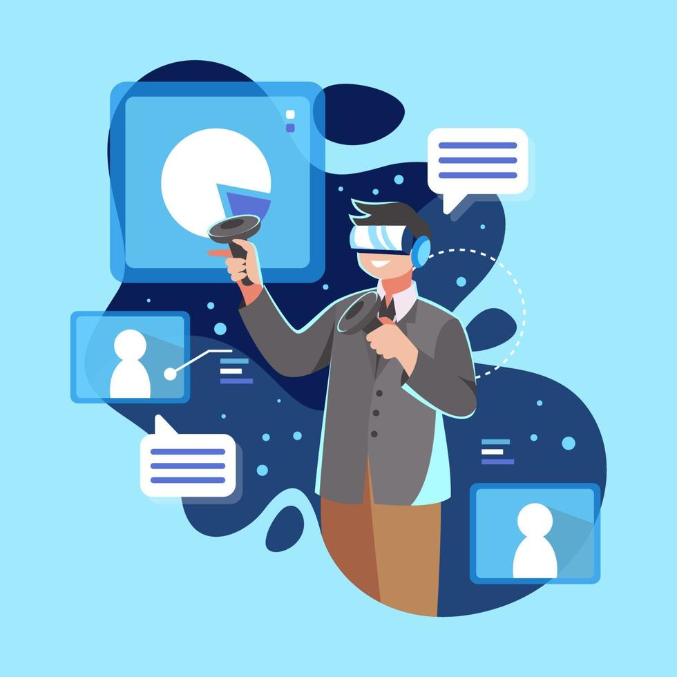 Man in Metaverse Technology Holding Virtual Reality vector