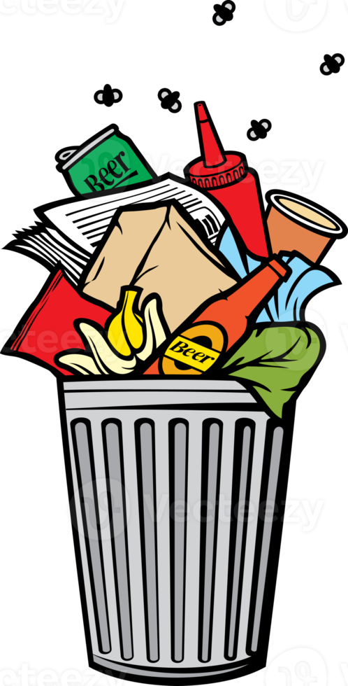 Full rubbish bin - garbage can png