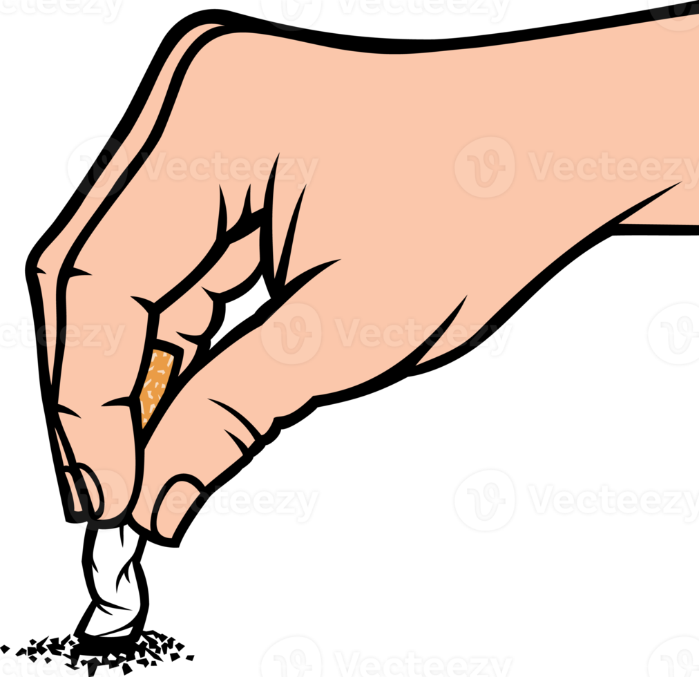 Hand extinguishing a cigarette png illustration
