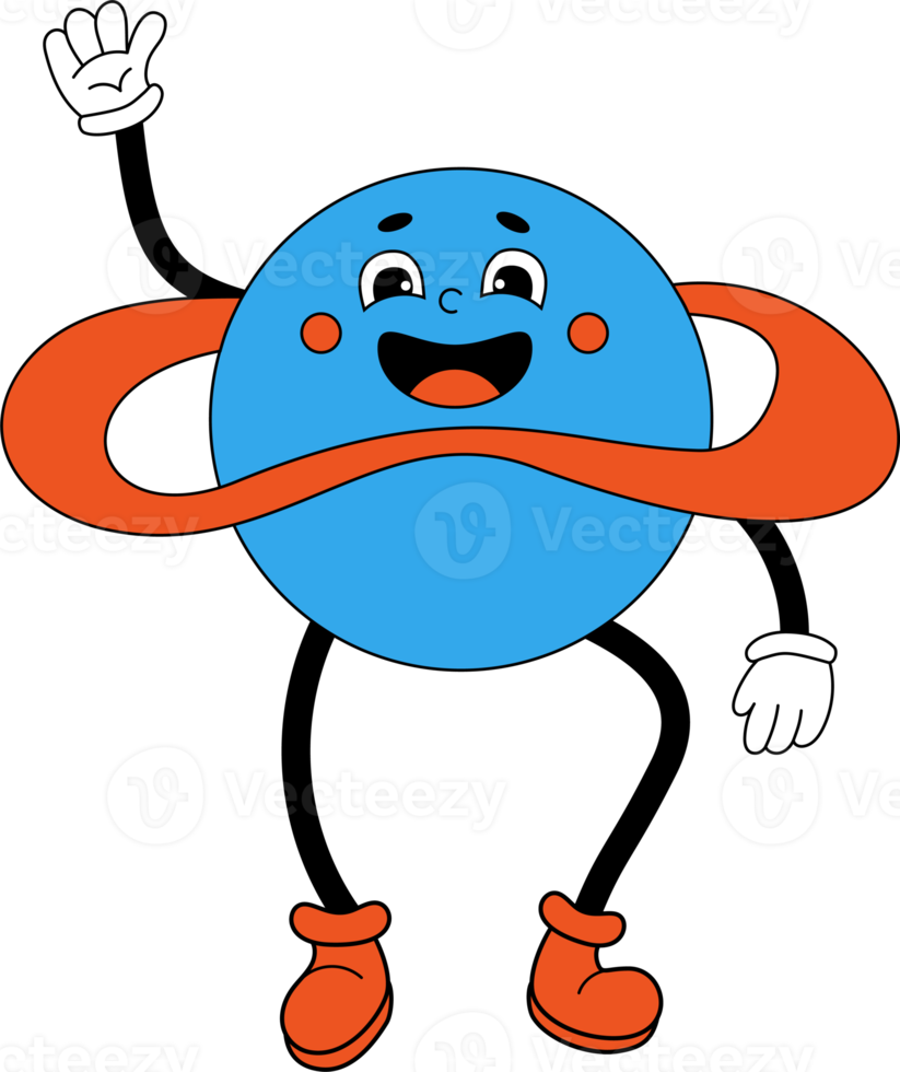 Funny cartoon characte planet with  hands gloves and feet png