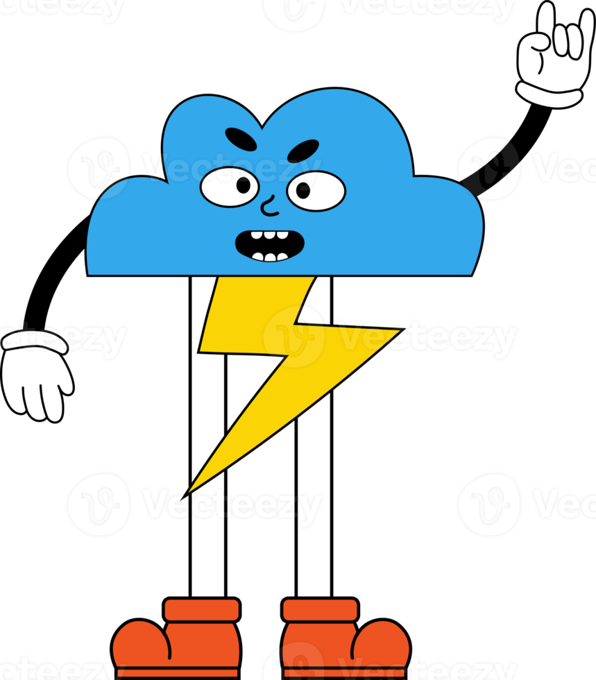 character  cloud with lightning with gloved hands and feet png