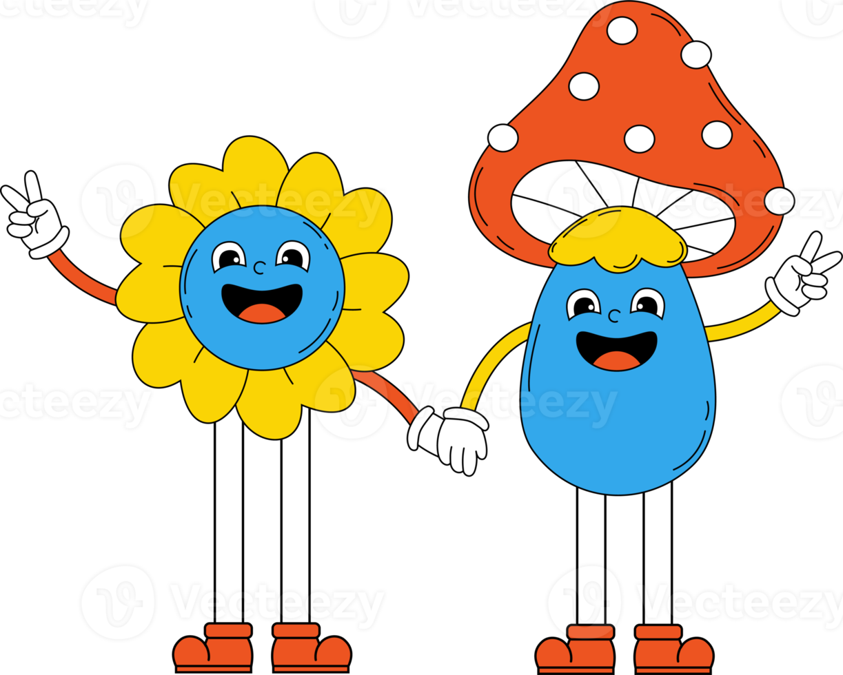 funny cartoon in love character  funky flower power and mushroos png