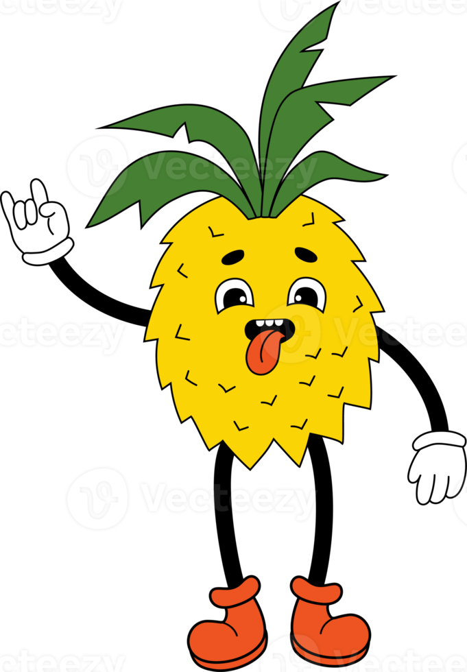 divertente personaggio dei cartoni animati ananas con mani e piedi guantati png