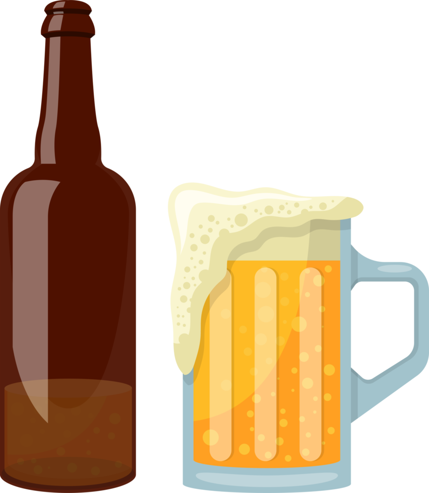 Beer mug and bottle clipart design illustration png