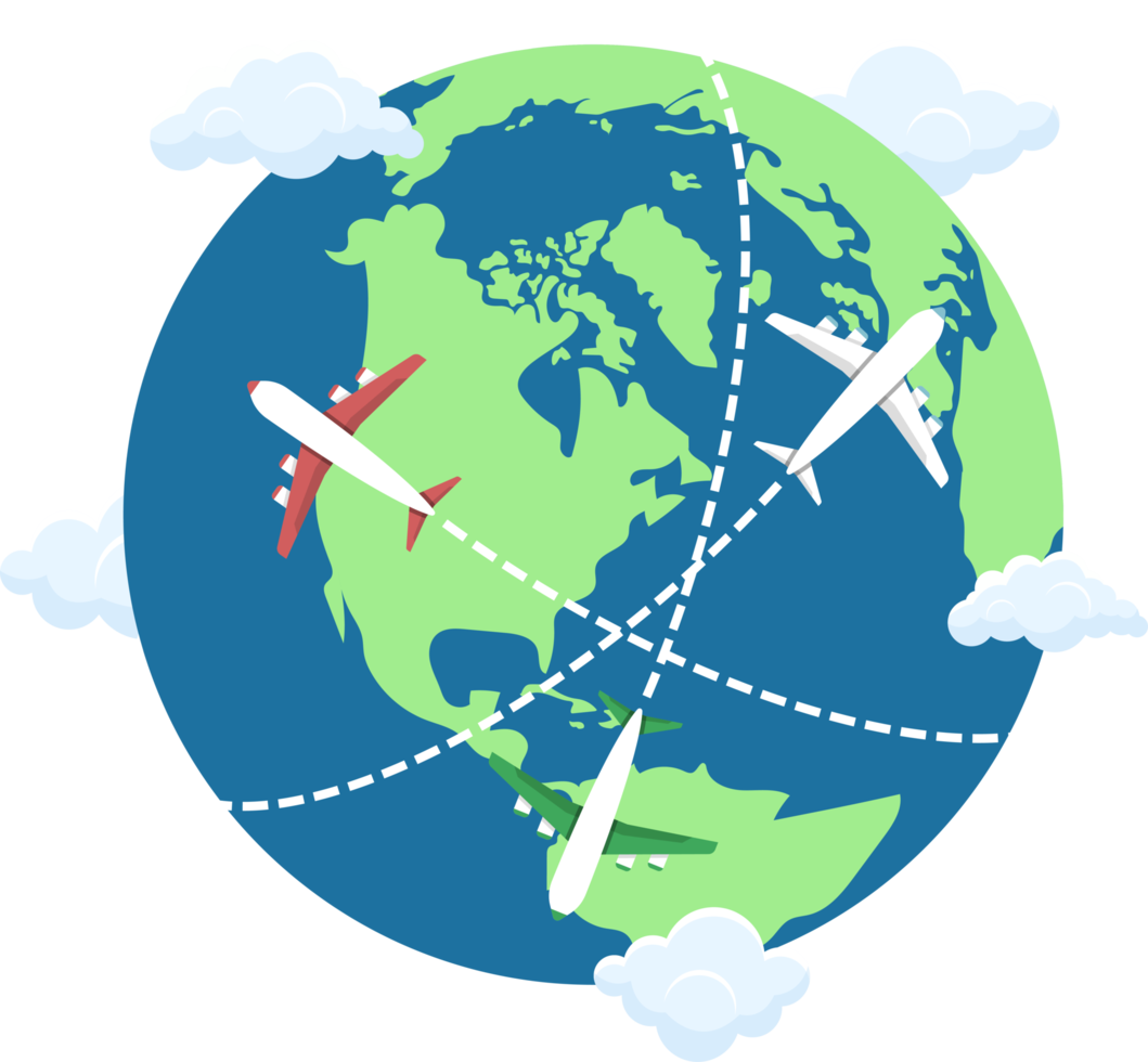 Plane flying around the world clipart design illustration png