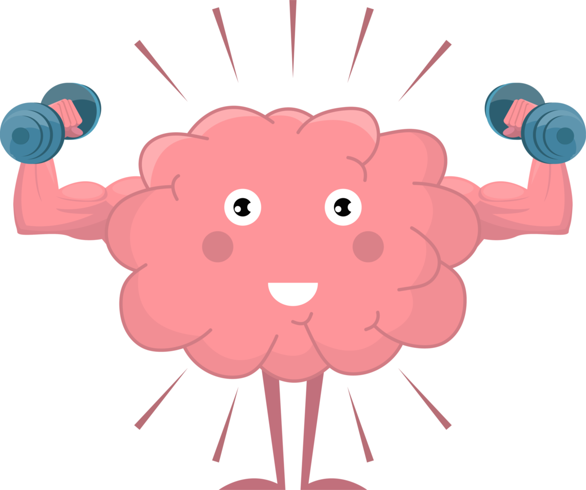 Cute brain training with dumbbell clipart illustration png