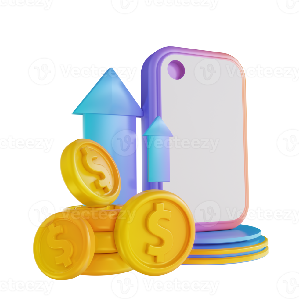 3D illustration colorful mobile top up money png