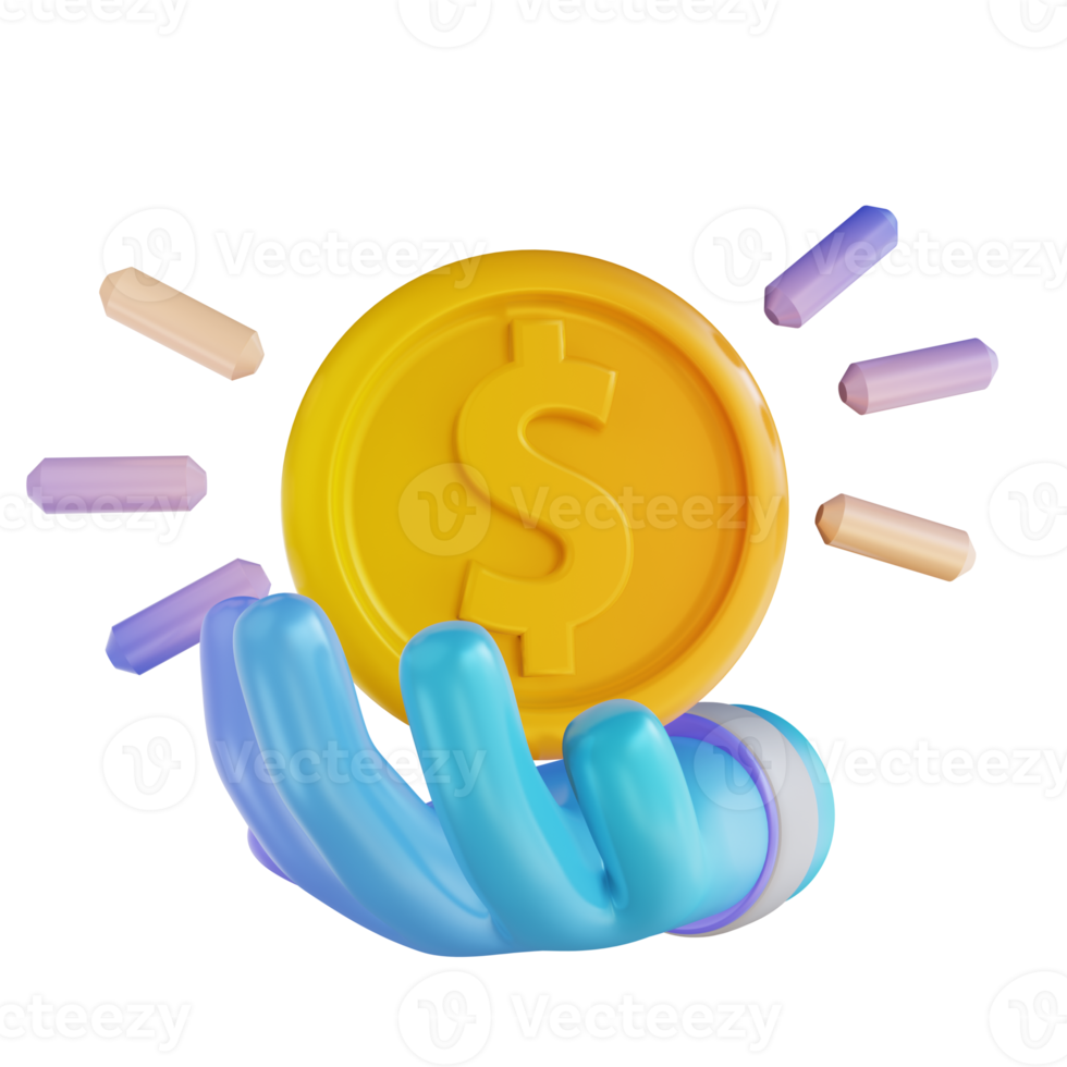 3D illustration colorful hand and money png
