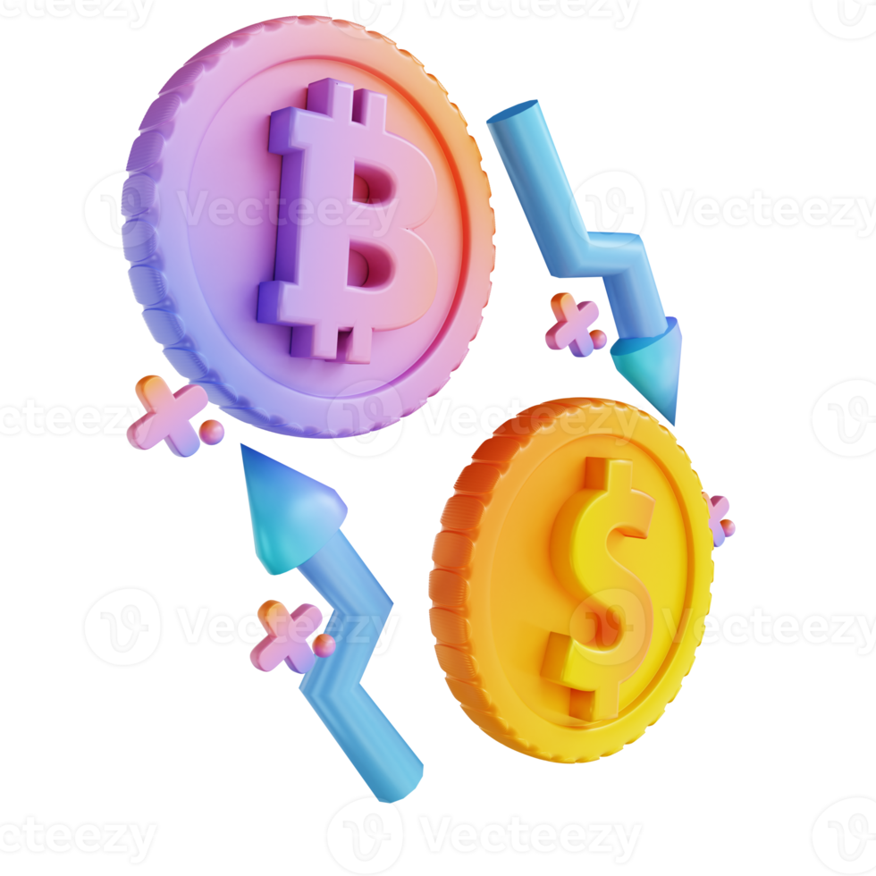 3d illustratie kleurrijke bitcoin-uitwisseling png