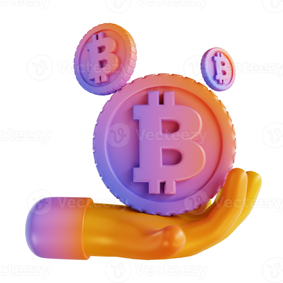 3D illustration colorful hand and bitcoin png