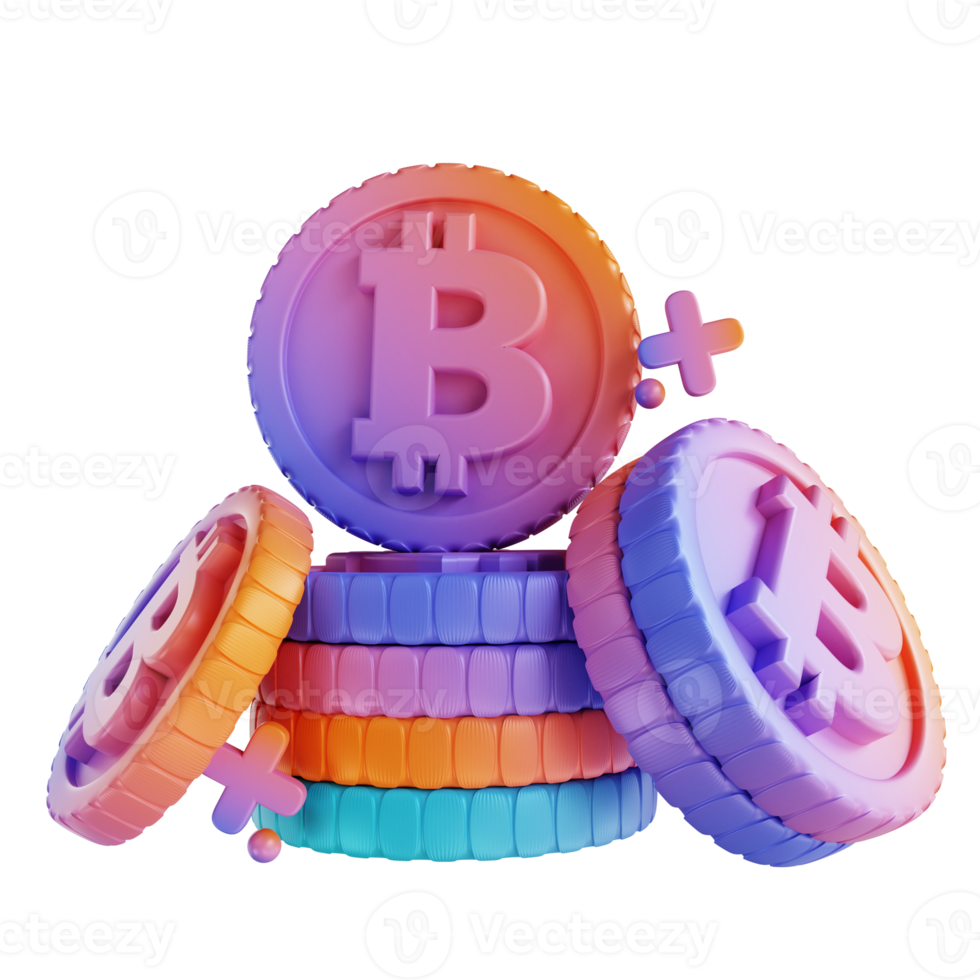 3D illustration colorful bitcoin stack png