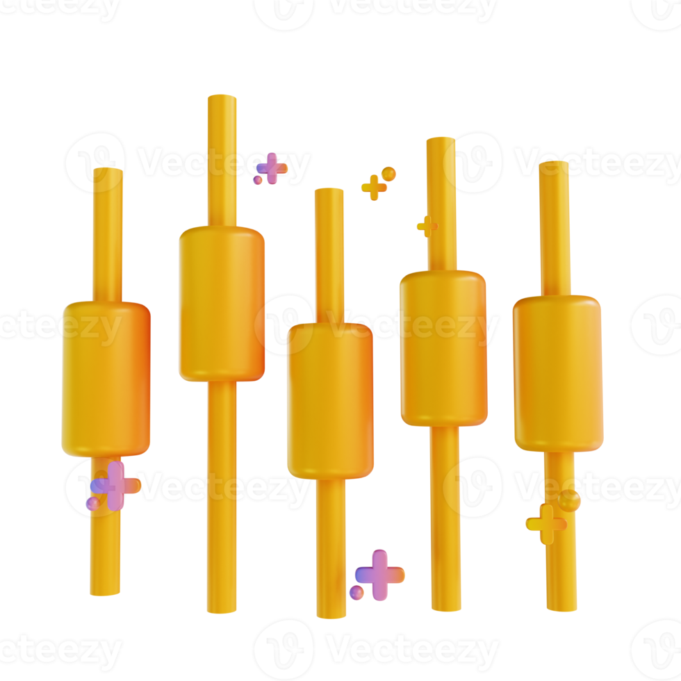 3D illustration colorful bitcoin candle stick png