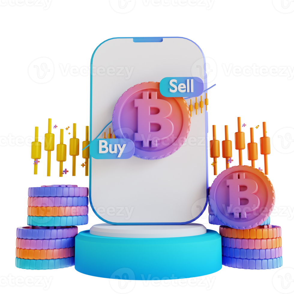 3D-Darstellung Podium Bitcoin kaufen und verkaufen png