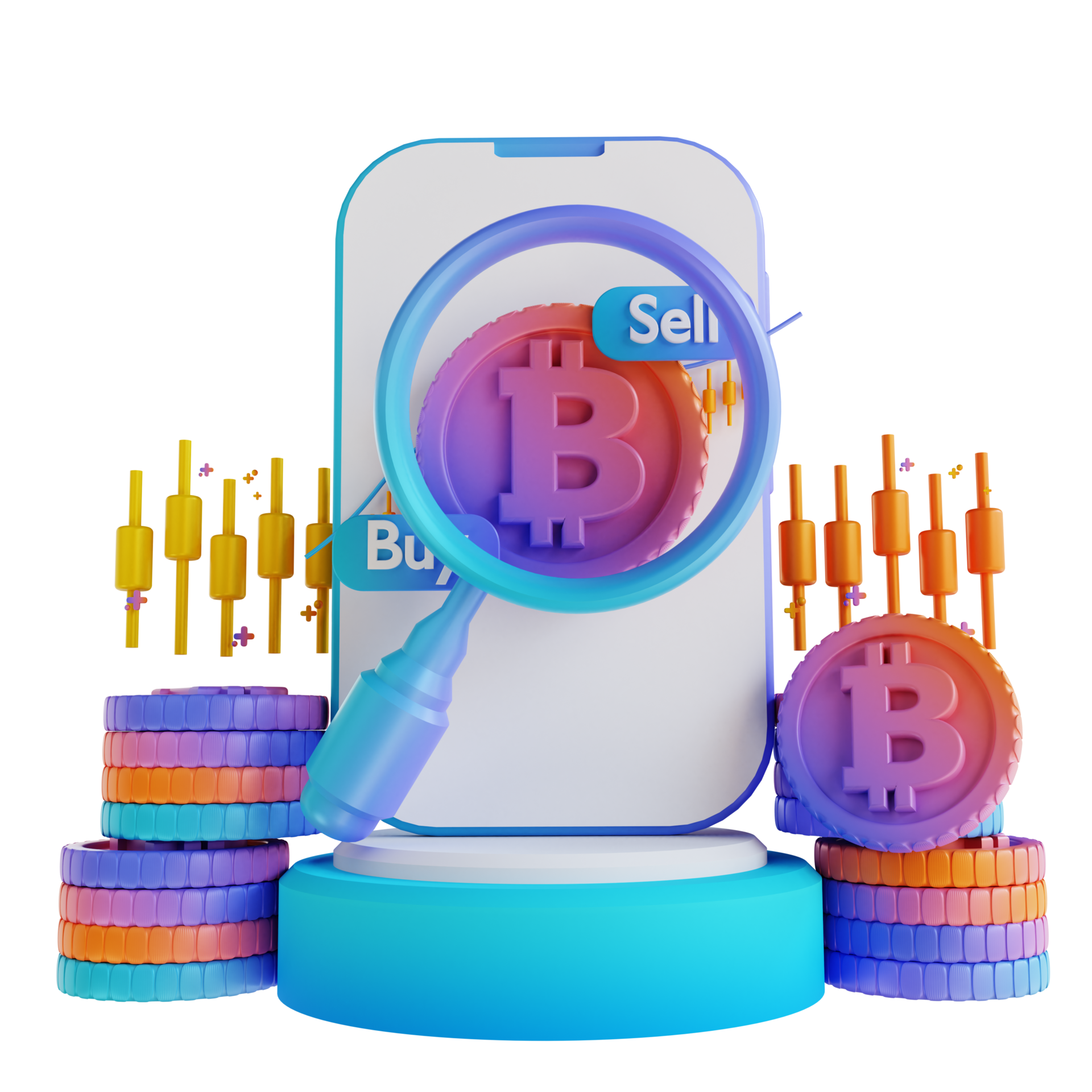 3D illustration podium bitcoin trading search 9394335 PNG