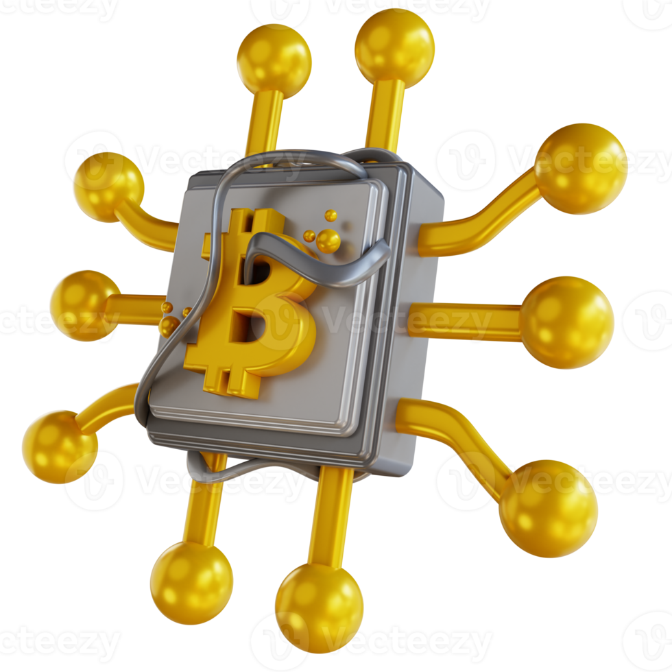 minería de cpu de bitcoin de ilustración 3d png