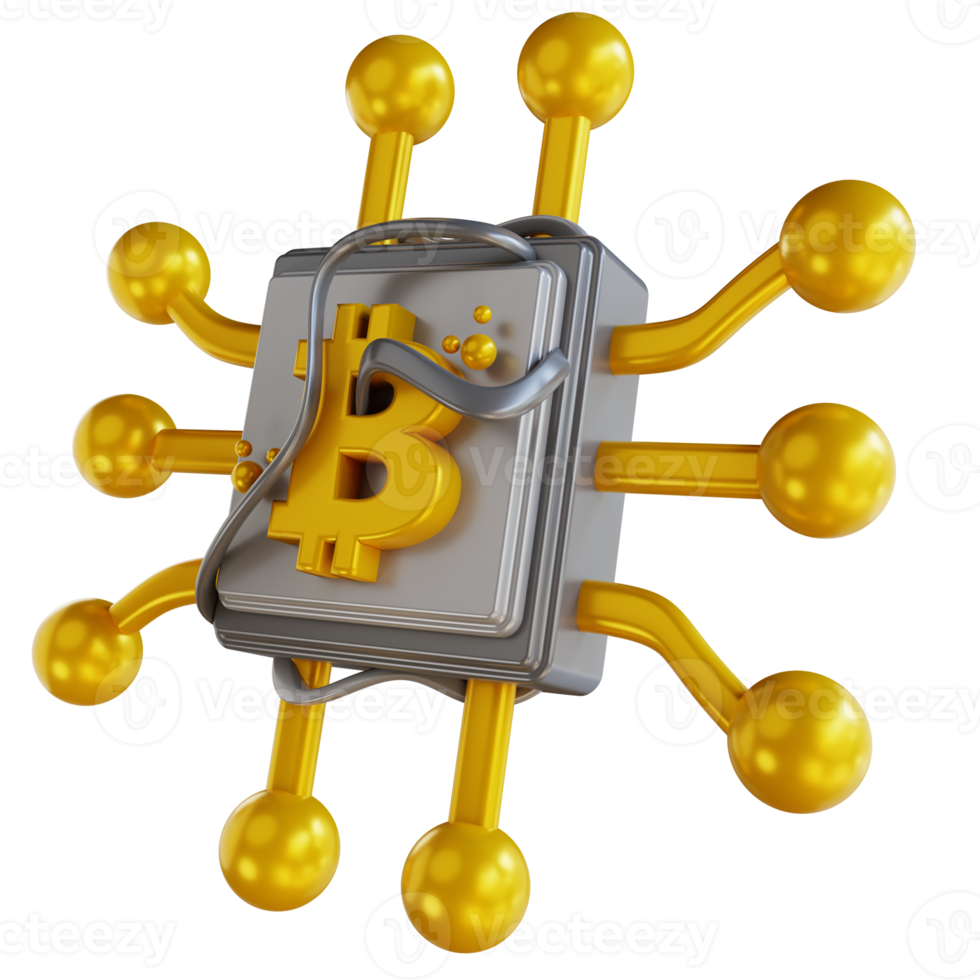 3D illustration  bitcoin CPU mining png